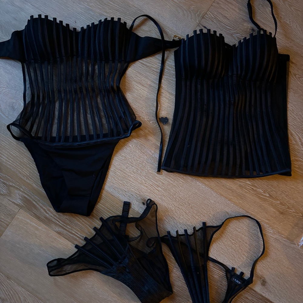 Black Sheer Corset Lingerie Set